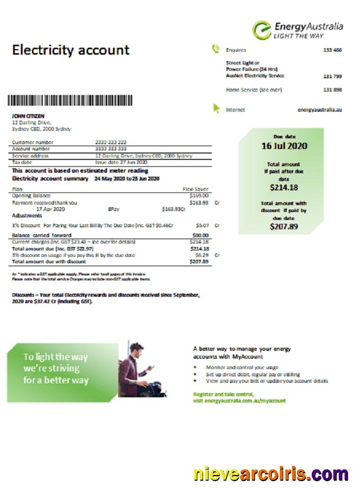 Australia Energy Australia electricity utility bill